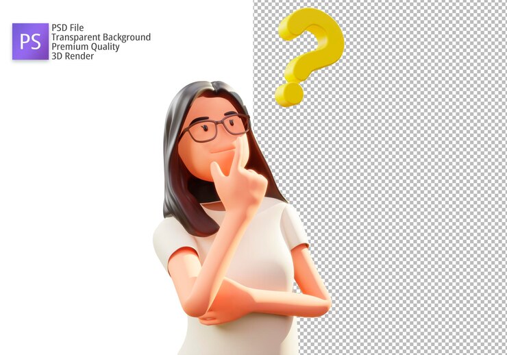 PSD personaggio di illustrazione 3d con punti interrogativi psd premium
