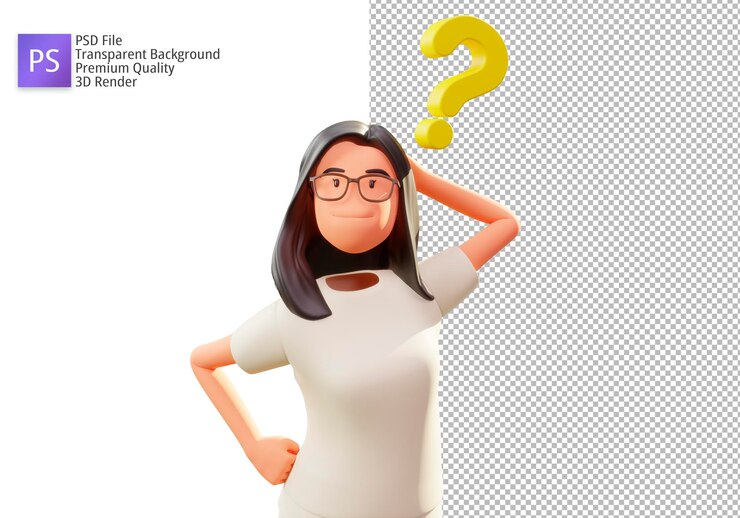 PSD personaggio di illustrazione 3d con punti interrogativi psd premium