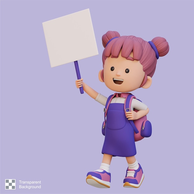 Personaggio femminile 3D con un cartello vuoto