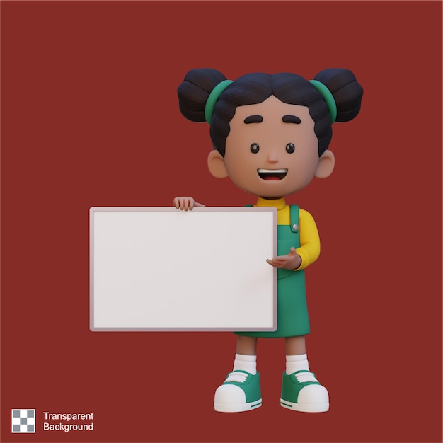 Personaggio femminile 3D con un cartello vuoto