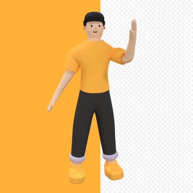 Personaggio maschile 3d con posa di saluto