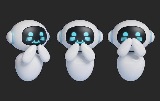 Personaggio robot AI con espressione timida grafica 3D