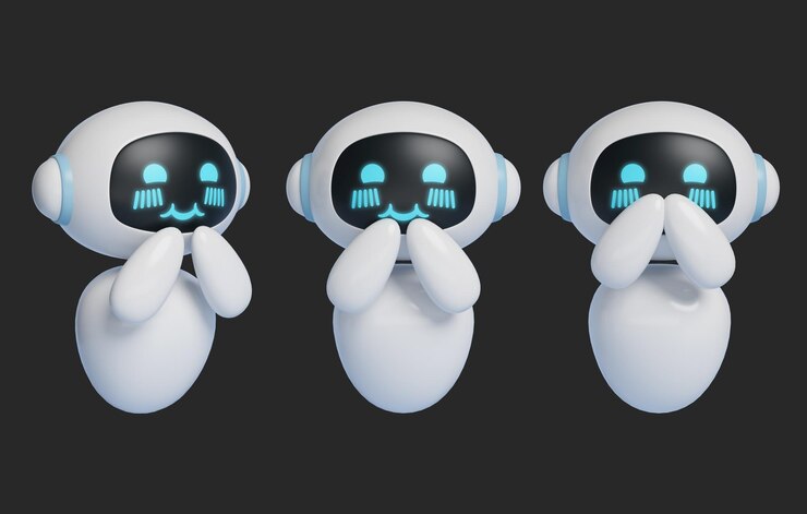 PSD personaggio robot ai con espressione timida grafica 3d