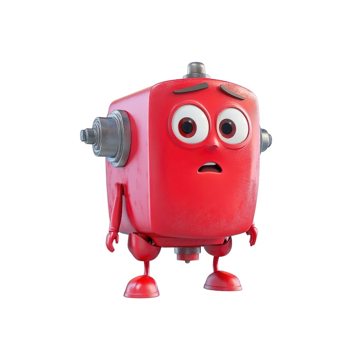 PSD personaggio robot rosso preoccupato 3d render