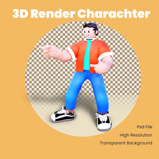 PSD personaje 3d apuntando todas las manos