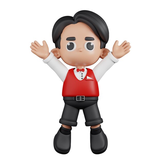 Personaje 3d Camarera Saltando Celebración Pose