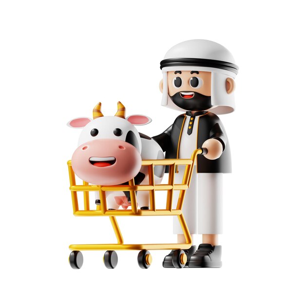 Personaje 3D comprando una pose de vaca