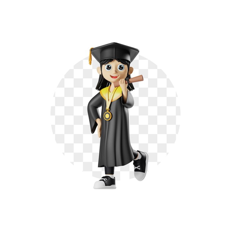 PSD personaje en 3d con un diploma y una medalla