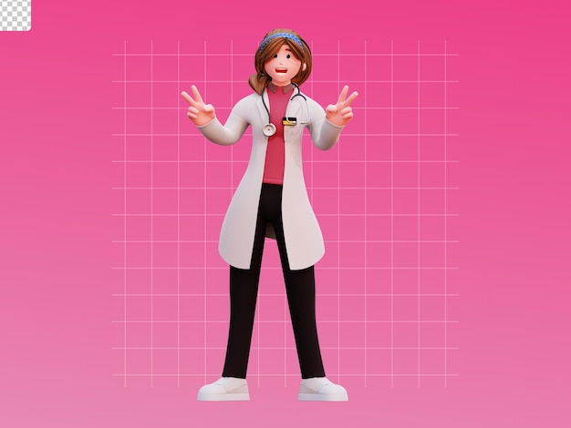 PSD personaje 3d doctora ilustración doble paz