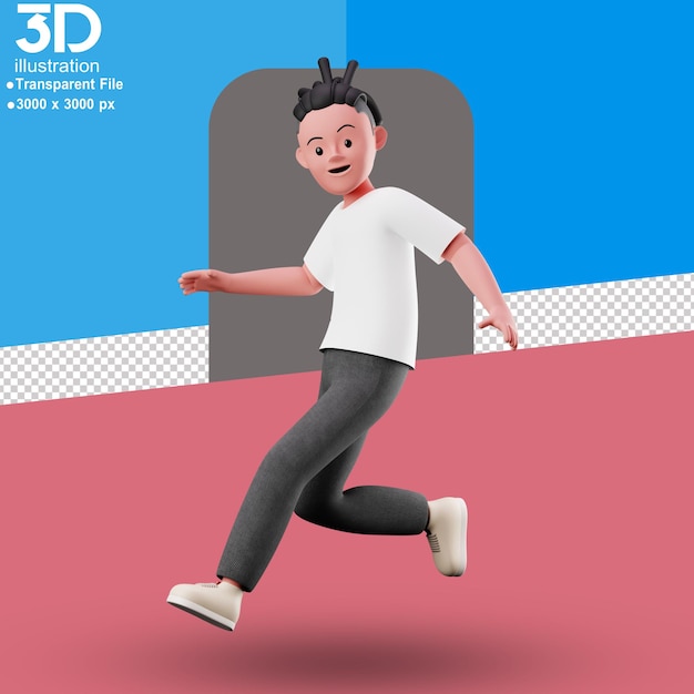 Personaje 3D ejecutando ilustración 3D sobre fondo aislado PNG