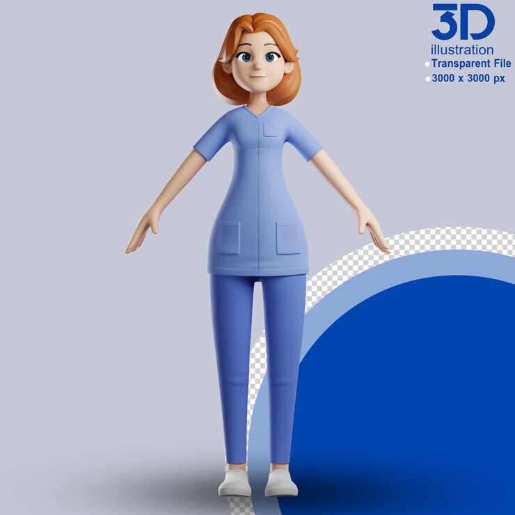 PSD personaje 3d enfermera ilustración 3d personaje de dibujos animados elementos graficos