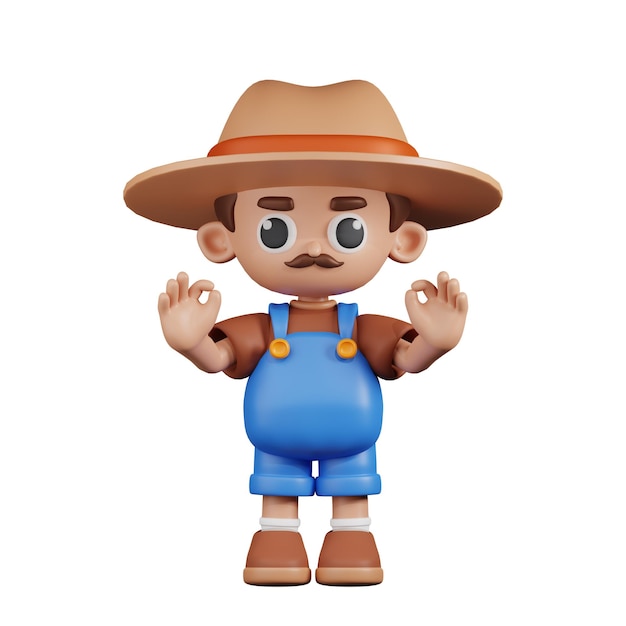 Personaje 3D Granjero Dando Pose De Gesto Con La Mano Ok