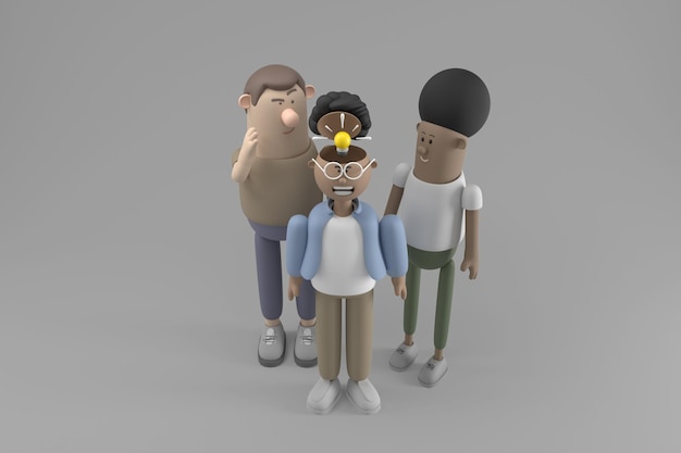 PSD personaje 3d grupo de hombres jóvenes con concepto de negocio