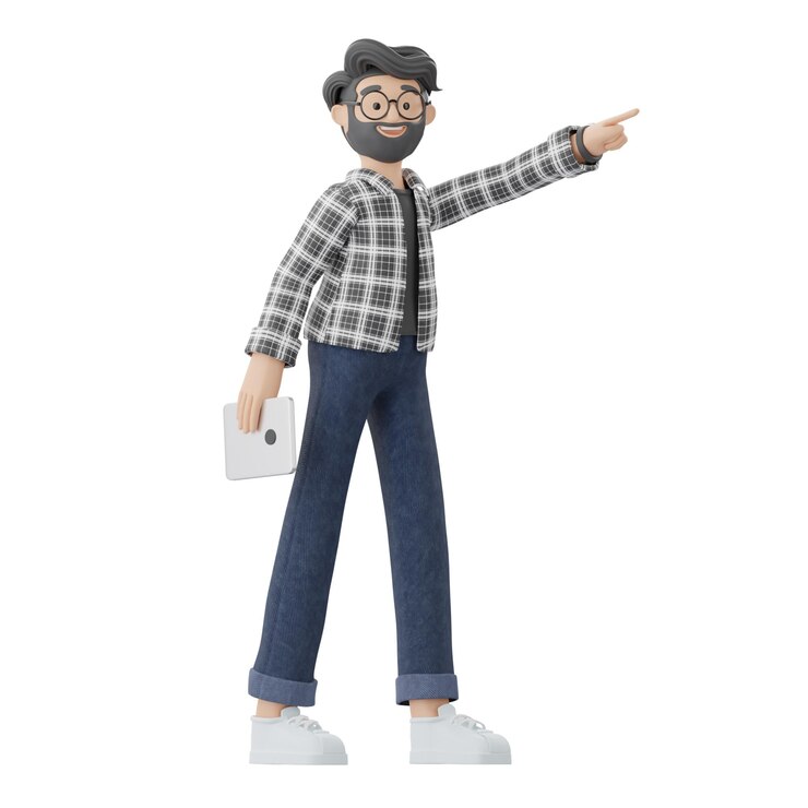 PSD personaje 3d hombre casual sosteniendo una tableta