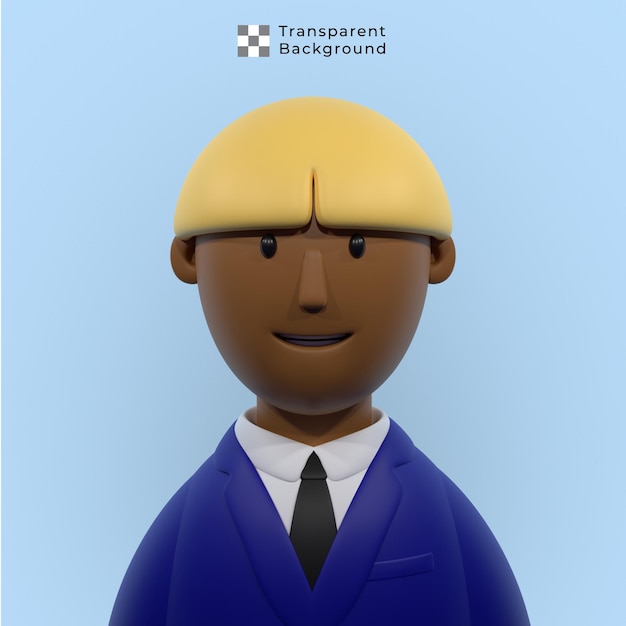 Personaje 3d de hombre joven con traje y pelo de tazón.