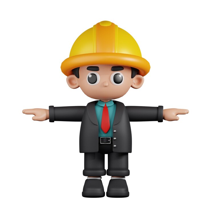 PSD personaje 3d ingeniero t pose pose