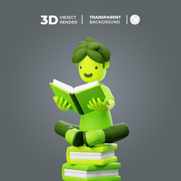 PSD personaje 3d leyendo un libro