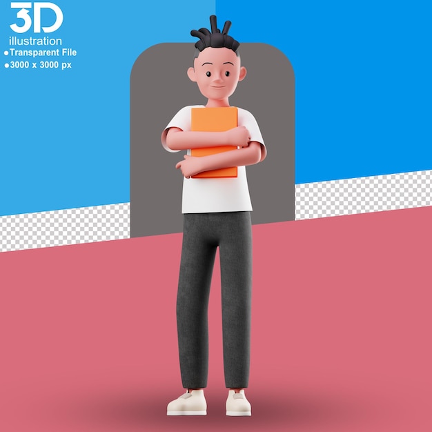 PSD personaje 3d con libro ilustración 3d sobre fondo aislado png