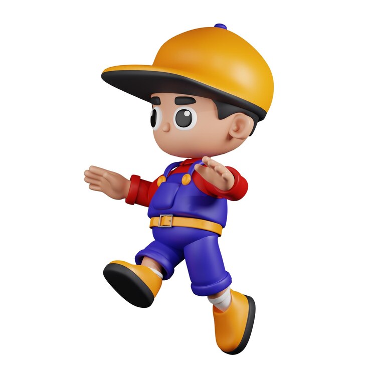 PSD personaje 3d mecánico saltando en el aire pose
