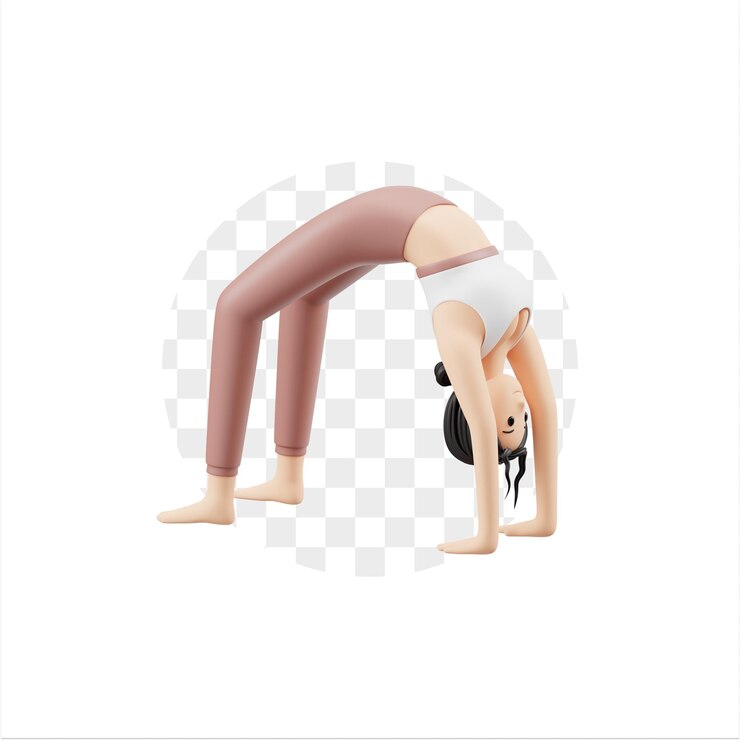 PSD personaje en 3d mujer haciendo ejercicios de yoga chakrasana pose