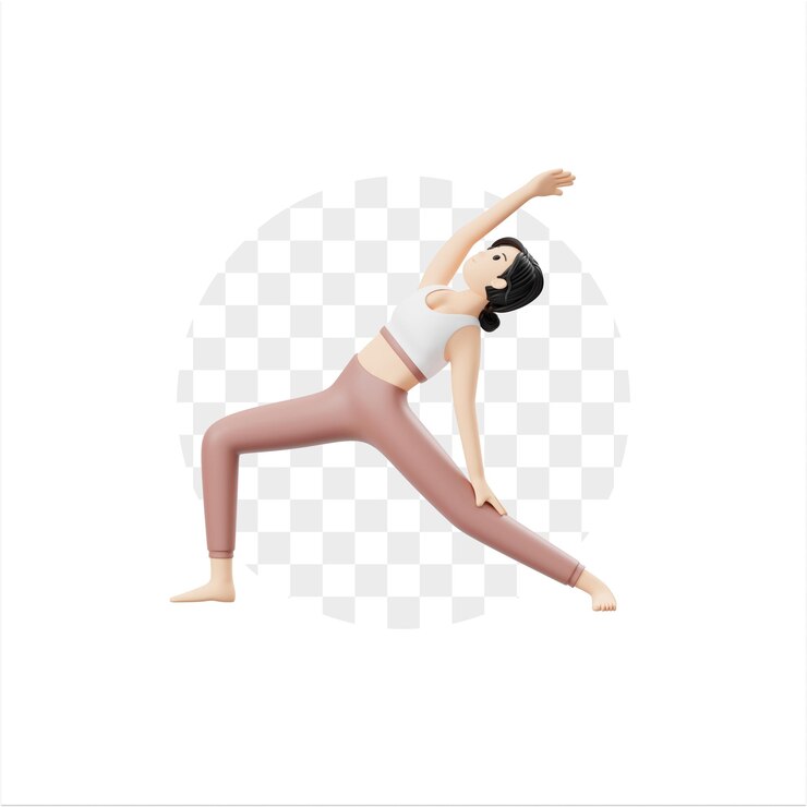 PSD personaje en 3d mujer haciendo ejercicios de yoga postura de guerrero inversa