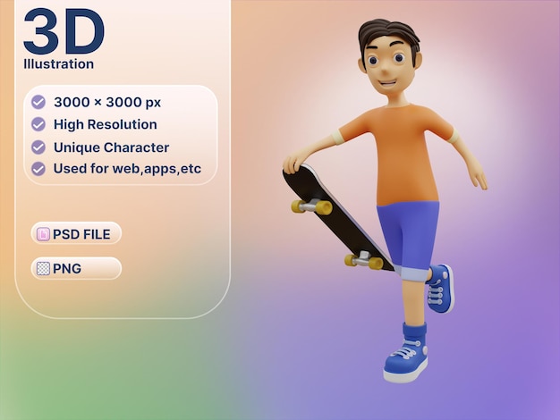 El personaje 3d está patinando