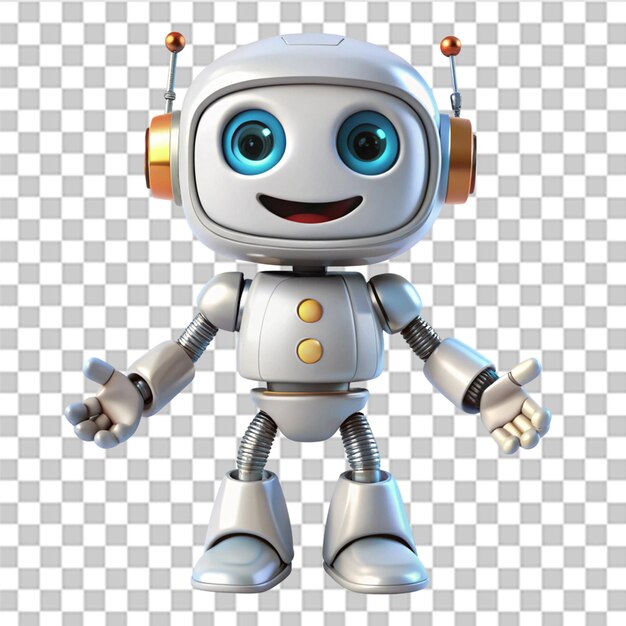 Un personaje 3D de robot feliz aislado en un fondo transparente