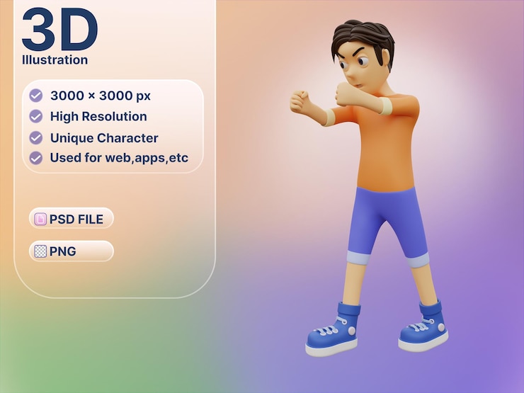 PSD el personaje 3d único está perforando
