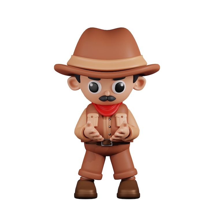 PSD personaje 3d vaquero sosteniendo algo pose