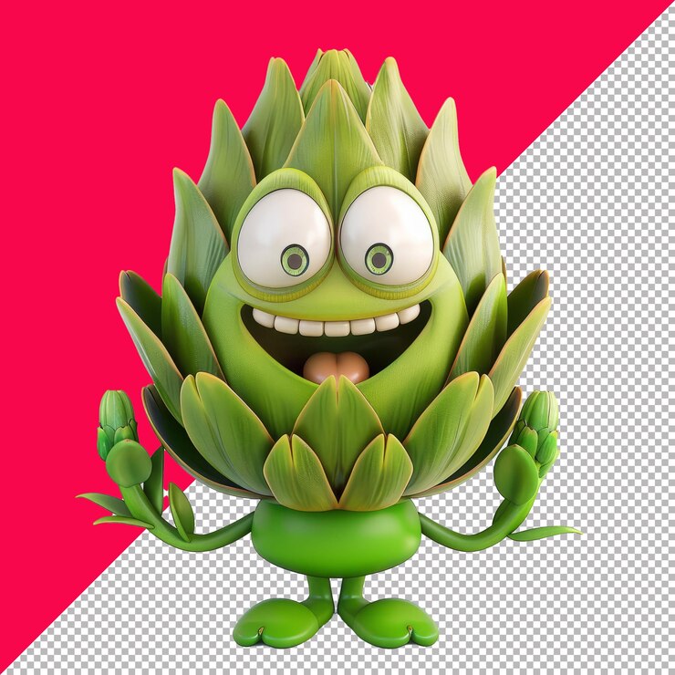 PSD el personaje de la alcachofa de jerusalén aislado render blanco trasfondo transparente png psd