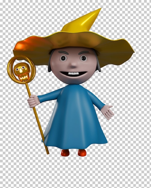 PSD personaje de bruja de halloween 3d aislado