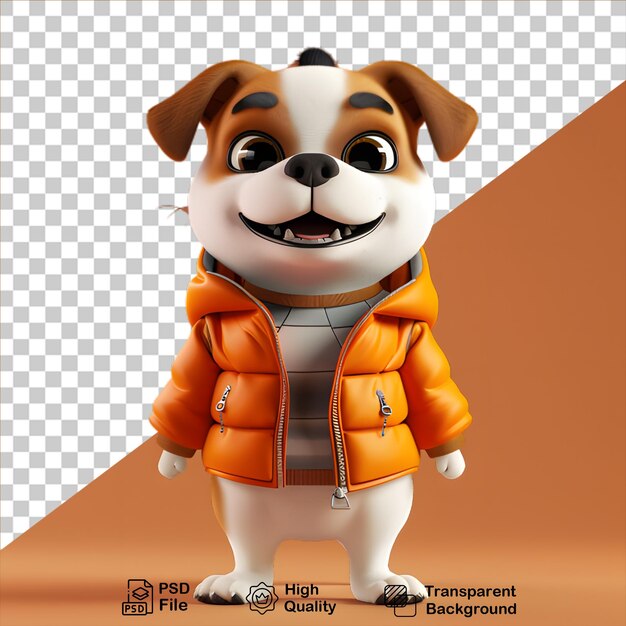 PSD el personaje de cachorro en 3d con una chaqueta aislada sobre un fondo transparente incluye un archivo png