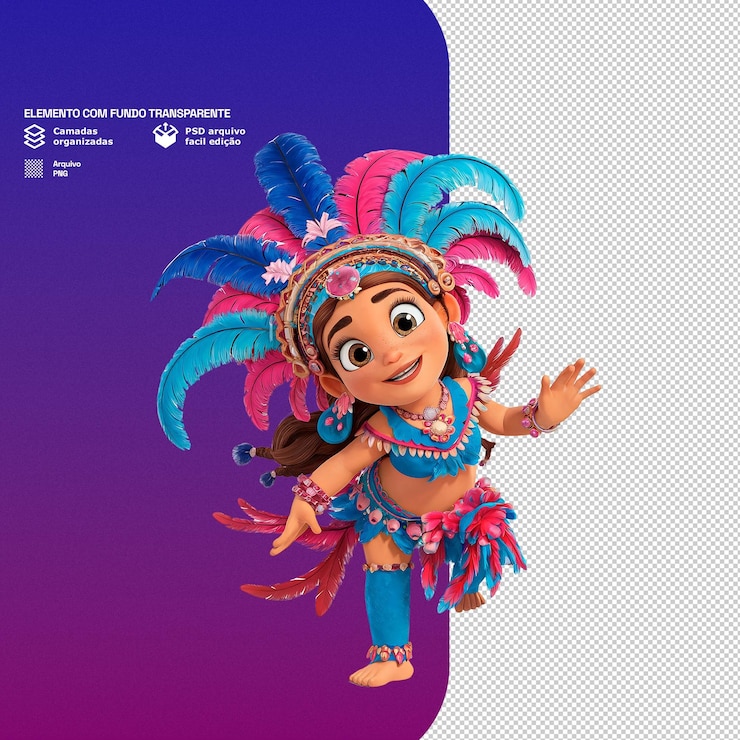 PSD personaje de carnaval en 3d con disfraces y accesorios festivos