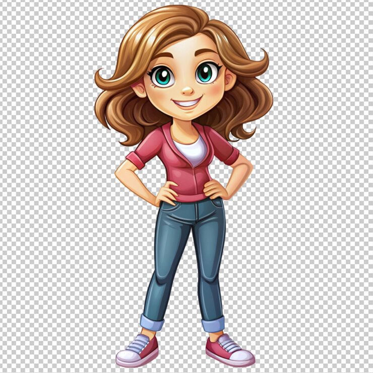 PSD personaje casual de dibujos animados divertido mujer en fondo transparente