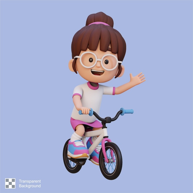 El personaje de la chica en 3d va en bicicleta a la escuela.