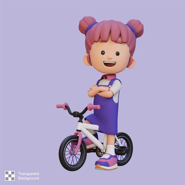 El personaje de la chica en 3d va en bicicleta a la escuela.