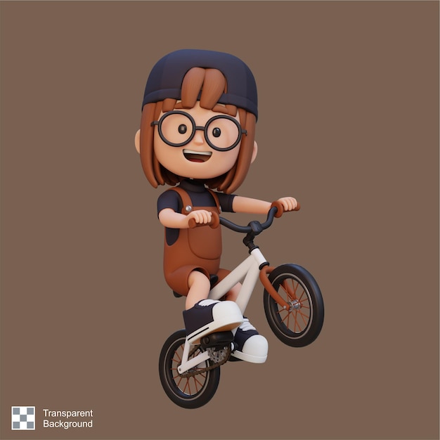 El personaje de la chica en 3D va en bicicleta a la escuela.
