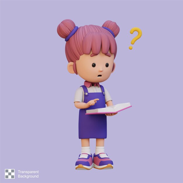 PSD el personaje de la chica en 3d se confunde cuando lee un libro