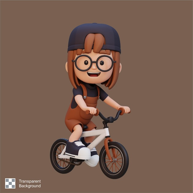 PSD personaje de chica 3d montar en bicicleta ir a la escuela