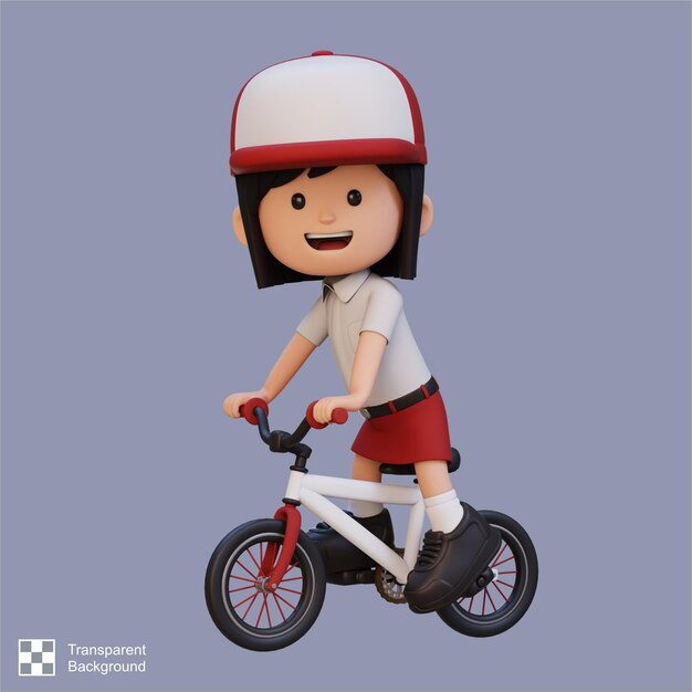 PSD personaje de chica 3d montar en bicicleta ir a la escuela