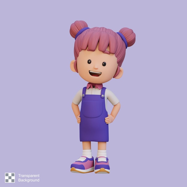 Un personaje de chica linda en 3D en una postura confiada con la mano en la cadera