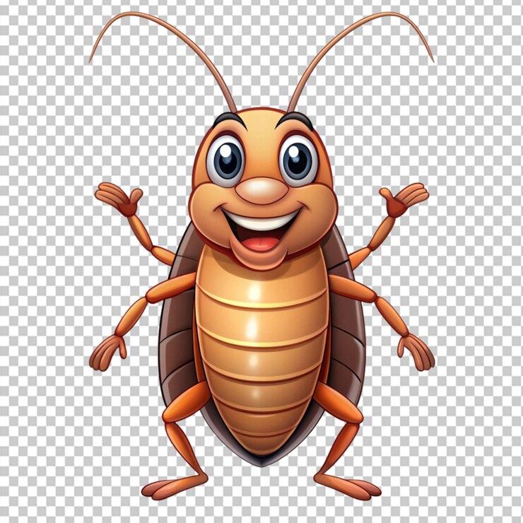 PSD personaje de cucaracha de dibujos animados en fondo transparente