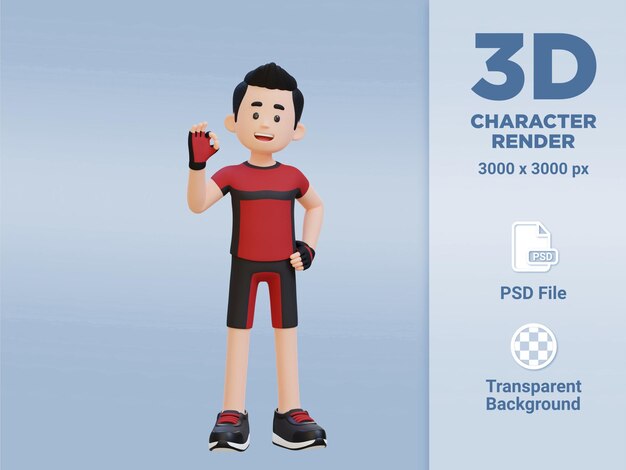 PSD personaje de deportista 3d que esculpe hombros fuertes con prensa de banco de hombro con mancuernas