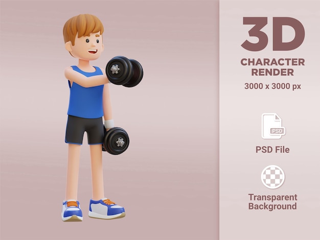 Personaje de deportista 3D que realiza una mosca de pecho con mancuernas