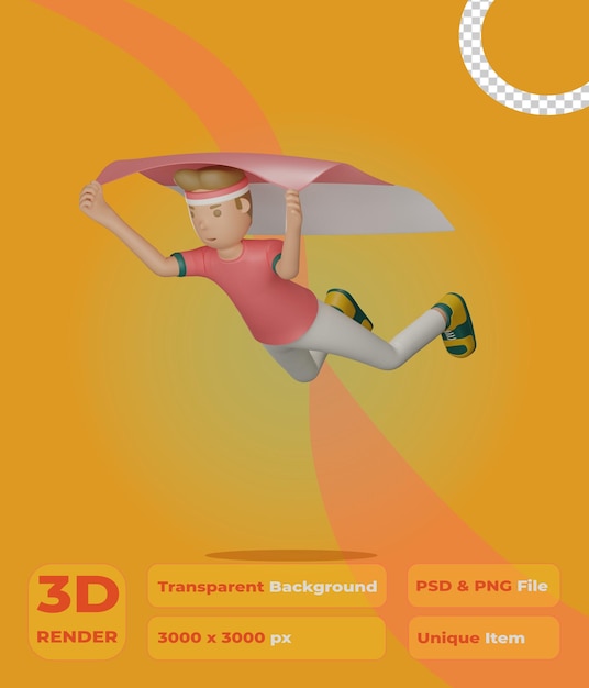 El personaje del Día de la Independencia de Indonesia en 3d sostiene la bandera con un fondo transparente
