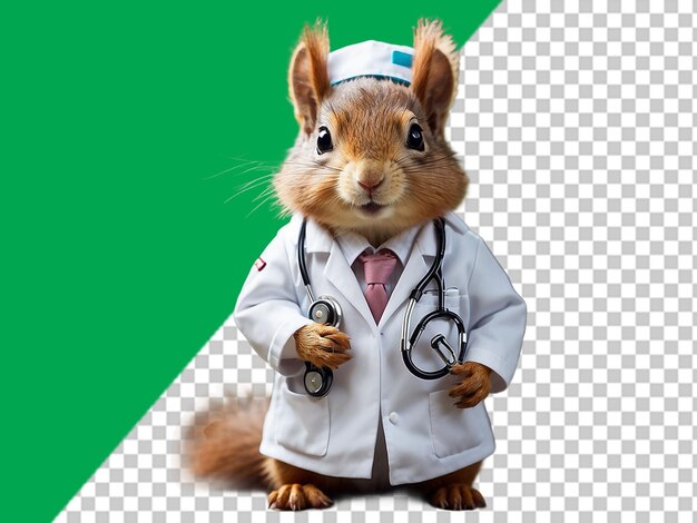 PSD un personaje de dibujos animados en 3d de una ardilla con un uniforme de médico