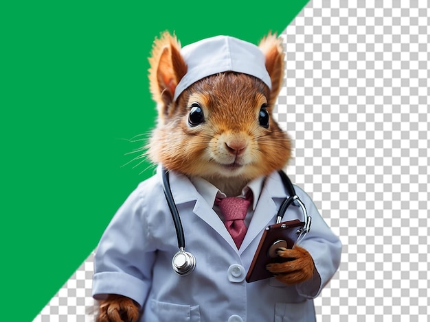 PSD un personaje de dibujos animados en 3d de una ardilla con un uniforme de médico