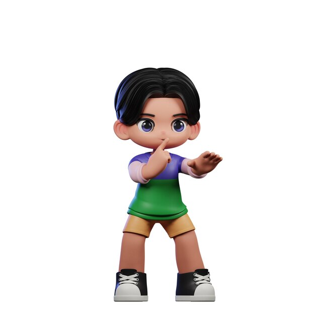 Personaje de dibujos animados en 3D con una camisa verde y pantalones cortos amarillos