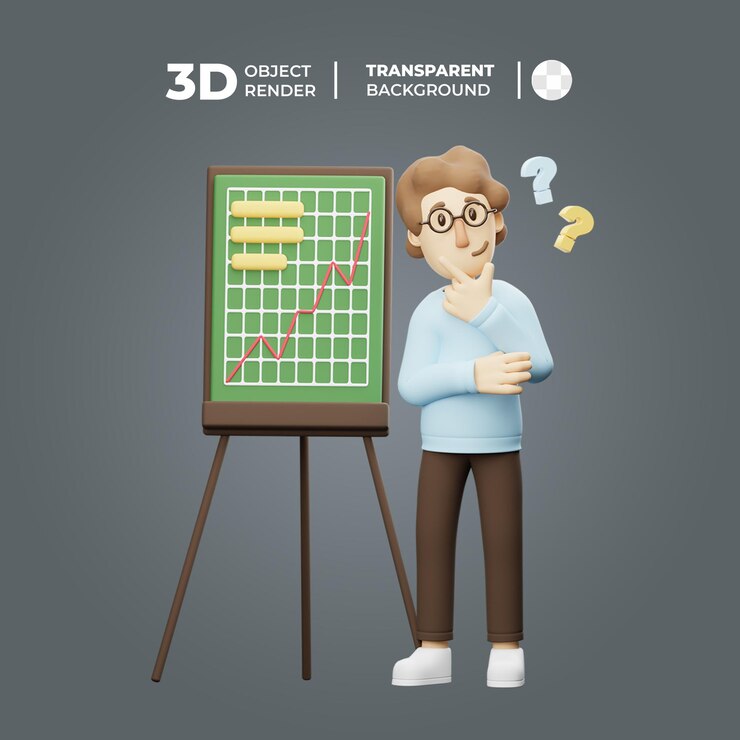 PSD personaje de dibujos animados en 3d con camiseta azul pensando en algo