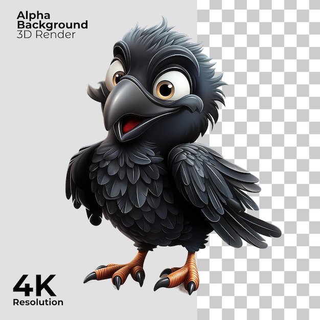 PSD personaje de dibujos animados 3d crow en un fondo transparente